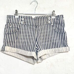 Free People striped denim shorts size 29 high rise cuffed hem button detail